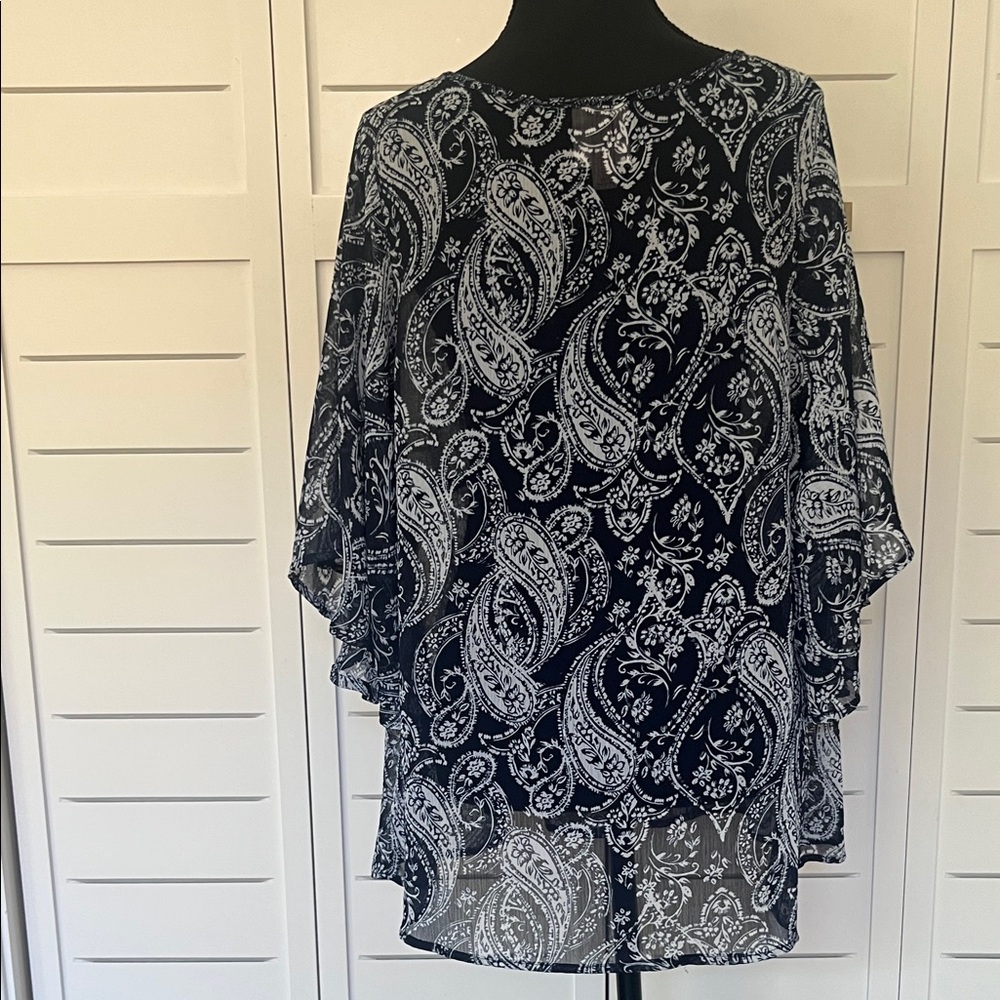 Knox Rose Navy Blue and White Paisley Peasant Boho Tunic Sz M - Picture 9 of 12